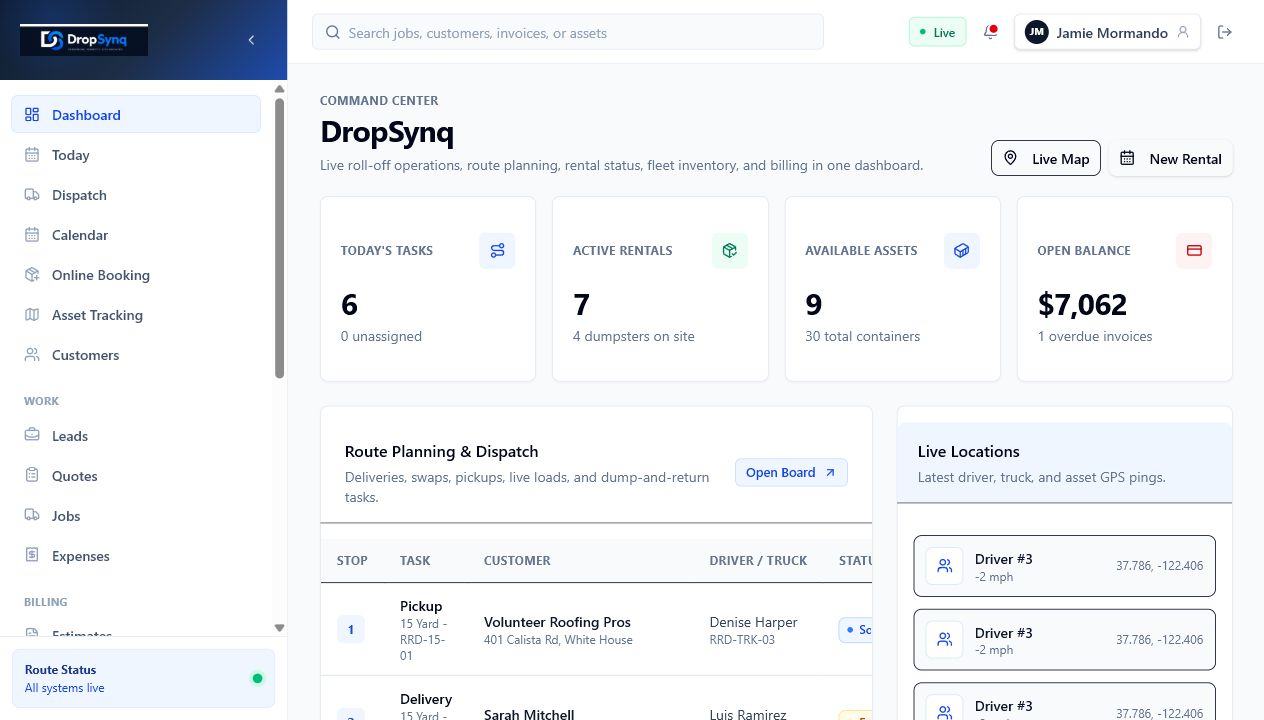 DropSynq command center dashboard